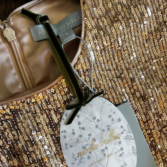 ANTONIO MELANI Rose Gold Sequin Feather Maxi Dress - Picture 3 of 6